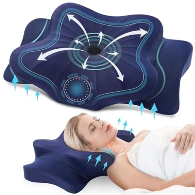 Immagine di DONAMA Cuscino Cervicale per Dormire, Ergonomico Dormitori Laterali, Supini e Proni, con Federa Sfoderabile Lavabile, 63 x 38 9/14 cm, Blu Scuro