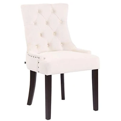 Immagine di CLP Poltrona Pranzo Aberdeen Stile Chesterfield In Velluto E Legno Caucciù I Sedia Soggiorno Imbottita Con Alto Schienale, Colore:crema, Colore del telaio:antico