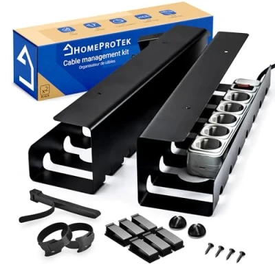 Immagine di HOMEPROTEK Canalina Passacavi Vassoio per la gestione e nascondi Cavi scrivania Cable Holder for Management Porta Set Completo 2 Portacavi sotto neri