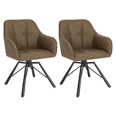 Immagine di WOLTU Set di 2 Sedie per Sala da Pranzo Girevoli a 360, Cucina Imbottite con Gambe in Metallo, Poltroncine Similpelle Camera Letto, Soggiorno, Marrone, BH366br