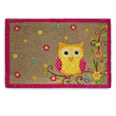 Immagine di Relaxdays Tappetino Con Gufo, Ingresso, Gomma, Fibra Di Cocco, Resistente, Interni, Esterni, 40x60, Marrone