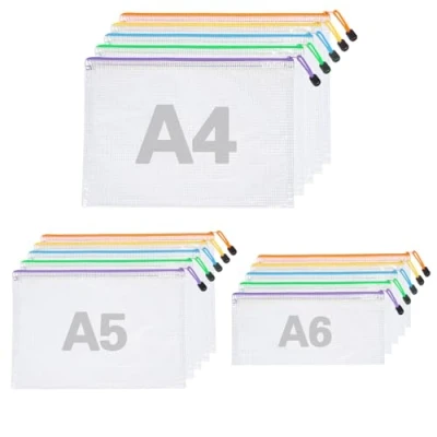 Immagine di 15 pezzi astuccio portadocumenti A4 A5 A6 5 colori, impermeabile, trasparente con cerniera per documenti, cosmetici, forniture ufficio viaggi
