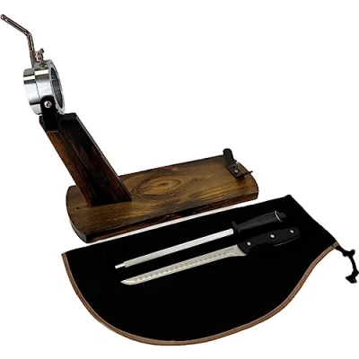 Immagine di Nerthus forcellante Testa Girevole + Copri Nero affilatore Manuale Coltello prosciutto Set, Legno Acciaio Inossidabile