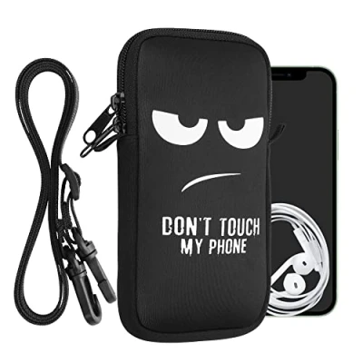 Immagine di kwmobile Custodia in Neoprene con Zip per Smartphone Portacellulare a Tracolla Porta Cellulare da Collo Universale Cover Borsa Telefono Don&#039;t touch my phone