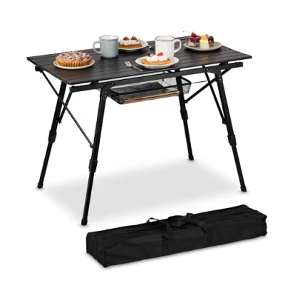 Immagine di Relaxdays Tavolino da Giardino e Campeggio, Altezza Regolabile, Tavolo Pieghevole Balcone, in Alluminio Leggero, Nero, LxP: 90 x 51 cm