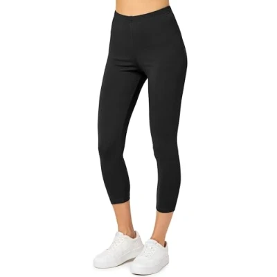 Immagine di Merry Style Leggings Donna 3/4 Pantaloni Capri Morbidi e Confortevoli Leggins in Cotone Traspirante Elastici Delicati sulla Pelle Sensibile MS10 199 (Nero, 4XL)