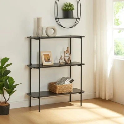 Immagine di [en.casa] Scaffale da Terra Libreria a 3 Ripiani Mobile Espositore per Casa Ufficio Negozio Divisorio Open Space 100 x 80 34 cm Nero
