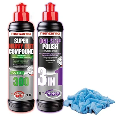 Immagine di detailmate, Set lucidatura Composto da Lucido Menzerna Medium Cut 3 in 1, 250 ml, HCC 300, Cuscinetto per Cera Heavy/Medium/Soft, Endless Finish da, Control Cleaner Panno Microfibra lucidante
