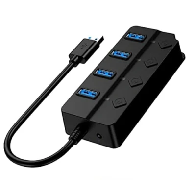 Immagine di Eono 4 Porte Hub USB 3.0, Ultra Sottile Portatile con Interruttori di Alimentazione Individuali e LED Compatibile Macbook, iMac, Computer, Chiavette