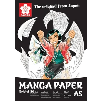 Immagine di Sakura, blocco da disegno per manga, formato A5, 20 fogli, 250 g/m², layout verticale