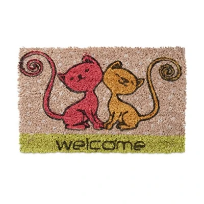 Immagine di Relaxdays Zerbino Fibra di Cocco, Tappetino da Ingresso, Motivo con 2 Gatti, HLP 1,5 x 40 25 cm, PVC, Multicolore