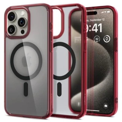 Immagine di Spigen Cover per iPhone 15 Pro Max, Ultra Hybrid MagFit, Compatibile con MagSafe Frost Rosso