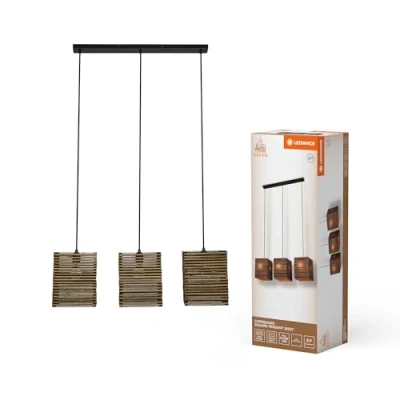 Immagine di LEDVANCE a 3 luci Decor Cardboard Square marrone in cartone ondulato, E27, lunghezza 830 mm, materiale riciclato, sostenibile grazie alla sorgente luminosa sostituibile, facile da installare