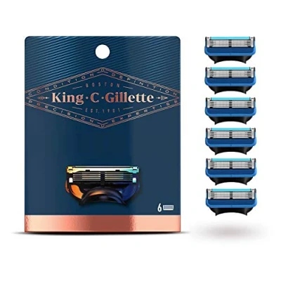 Immagine di ?King C Gillette King C. Lamette per Rasoio di Sicurezza, Confezione da 6 Ricambi, con Rifinitore Precisione e Struscia Lubrificante