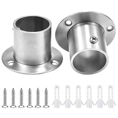 Immagine di 2 pezzi Rail Rod End Supporto Armadio 32mm Diametro Flangia Presa Acciaio Inox Closet Asta Prese, Argento con 6 Viti