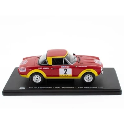 Immagine di OPO 10 Modellino Auto in Scala 1/24 Compatibile con Fiat 124 Abarth Spider Pinto Bernacchini Rally Tap Portogallo 1974 WRC529