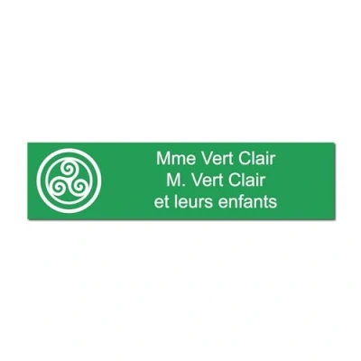 Immagine di Targhetta incisa per nome e numero cassetta postale Triskel autoadesiva, 10 x 2,5 cm, personalizzata da 1 a 3 righe, verde chiaro