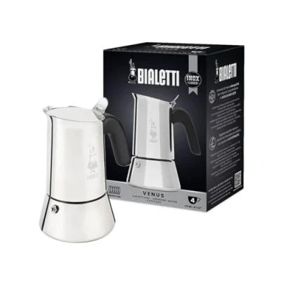 Immagine di Bialetti Venus Caffettiera ad induzione, Acciaio inossidabile, Adatta a tutti i tipi di piatti, 4 tazze da caffè (170 ml), Argento
