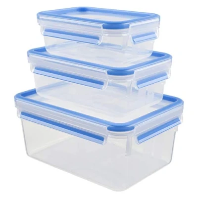 Immagine di Emsa Clip &amp; Close 017032508566 Contenitore Salvafreschezza, Set 3 Pezzi, Plastica, Trasparente/Blu, 0.55 l, 1 l e 2.3