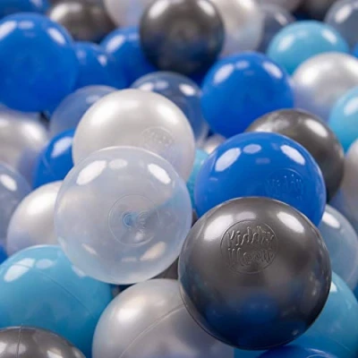 Immagine di KiddyMoon 200 Palline/7Cm Palline Morbide Colorate Per Piscina Bambini Fatto In EU, Perla/Blu/Azzurro/Trasparente/Argento