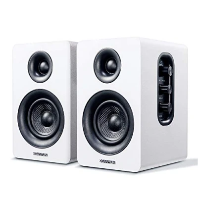 Immagine di Sanyun SW208 Altoparlanti da scaffale Bluetooth 5.0 attivi 3&quot; Unità in fibra di carbonio 60 W DAC integrato a 24 bit gioco per computer PC 2.0 (coppia, Bianco)