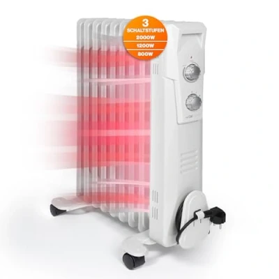 Immagine di Clatronic® radiatore ad Olio efficiente Riscaldamento Mobile Elettrico con 9 nervature 3 Livelli di Potenza Slimline Fino a 40 mq 2000 Watt RA 3736