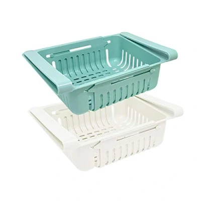 Immagine di joeji&#039;s Kitchen Set Scatole Portaoggetti e Organizzazione, Per Cucina, Frigorifero, Organizer Cassetti Retrattili, Blu, Rosa, Beige Colori (Set de 2)