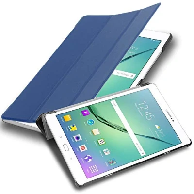 Immagine di Cadorabo Custodia Tablet per Samsung Galaxy Tab S2 9.7 SM T815N/T813N/T819N in Blu Scuro Jersey Copertura Protettiva Molto Sottile di Similpelle Stile Libro con Auto Wake Up e Funzione Stand