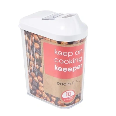 Immagine di keeeper Contenitore per Alimenti Sfusi, Coperchio Dosatore Regolabile, Plastica, 500 ml, 8 x 4,5 15 cm, Paola, Bianco