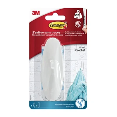 Immagine di Command W17083 gancio in plastica, impermeabile, misura L, 2,3 kg, ovale, 1 e 2 strisce adesive, bianco