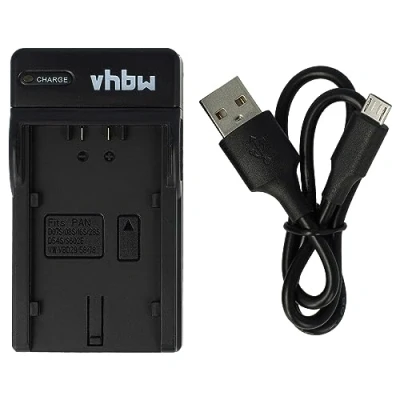 Immagine di vhbw caricabatterie USB compatibile con Panasonic CGR D110, D120, D220, D220E/1B batterie di videocamera, reflex Stazione ricarica
