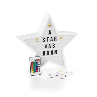 Immagine di EASYmaxx Scatola luminosa a LED, per messaggi di testo personalizzati, set Mega con 150 emoji colorati e 173 lettere, numeri simboli intercambiabili [stella]