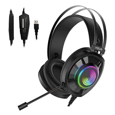 Immagine di Noua Echo Cuffie Gaming USB Rainbow Over Ear con Driver da 50 mm, Gioco Suono Surround 7.1 Microfono Flessibile Headset per PC, Mac, Laptop