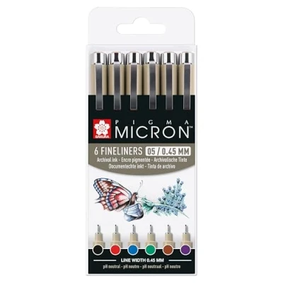 Immagine di Sakura Pigma Micron 14 Fineliners nero 003,005,01,02,03,04,05,08,10,12,1 mm, 2 3 Brush