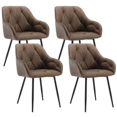 Immagine di WOLTU Set di 4 Sedie da Pranzo con Braccioli e Schienale, Cucina Moderna in PU Vintage, Poltrone Salotto Gambe Metallo, ergonomiche per Ufficio, Bar, Marrone Scuro, EZS03dbr