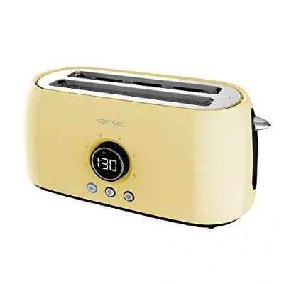 Immagine di Cecotec ClassicToast 15000 Tostapane digitale extra doppio giallo 1500 W, 2 slot larghi per 4 toast, display digitale, 3 funzioni, aste superiori, design retrò, colore