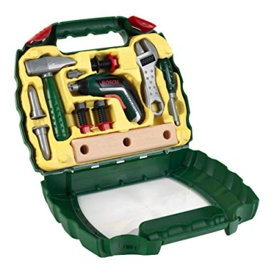 Immagine di Theo Klein 8394 Valigetta Ixolino Bosch con martello, chiave inglese e altro, Avvitatore alimentato a batterie, Dimensioni 26.6 cm x 32 8.8 cm, Giocattolo per bambini partire dai 3 anni
