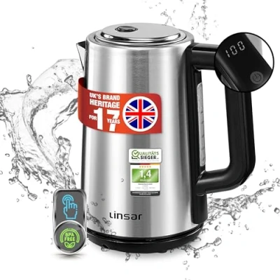 Immagine di Linsar Bollitore Look acciaio inox 1,7 litri Con funzione touch, 5 impostazioni di temperatura, filtro anticalcare, spegnimento automatico e display digitale 2200 watt (acciaio inox)