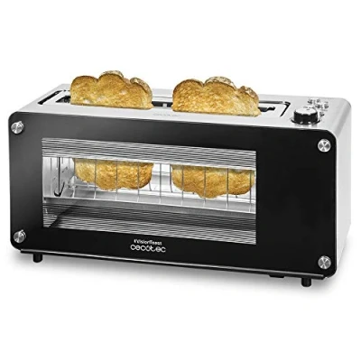 Immagine di Cecotec Tostapane VisionToast con finestre di Vetro e Corpo in Acciaio Inox,Fessura XL Extra Larga capacità per Due fette Pane,Supporto panini