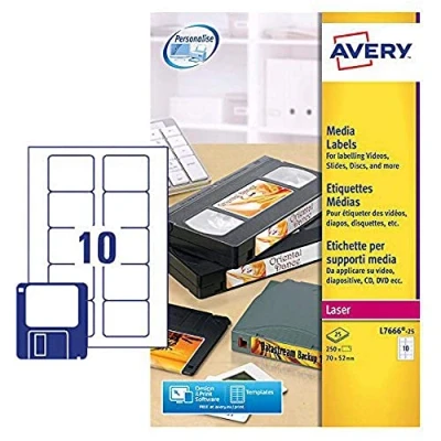 Immagine di Avery L7666 25 etichette autoadesive per archiviazione dati, 10 foglio A4, bianco