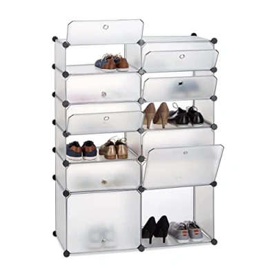 Immagine di Relaxdays Scarpiera in Plastica, 12 Scomparti Chiusi, 125x94x37 cm, Scaffale 24 Paia di Scarpe, Componibile, Trasparente, HxLxP: 125 x 94 37 cm