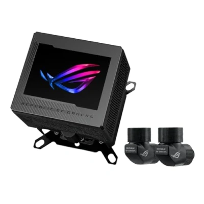 Immagine di ASUS ROG Ryujin III WB Blocco acqua per CPU LCD (Asetek con 178 alette di raffreddamento e piastra in lega rame, schermo da 3,5 pollici, ventola VR integrata, raccordi ROG,