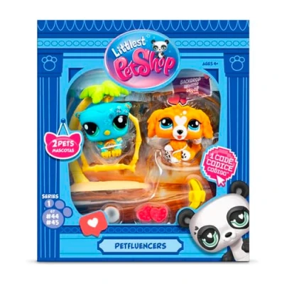 Immagine di BANDAI Littlest Pet Shop Petfluencer Sunset Pals Set contiene 2 mini giocattoli per animali domestici LPS, 4 accessori, 1 sfondo, carta da collezione e codice virtuale,