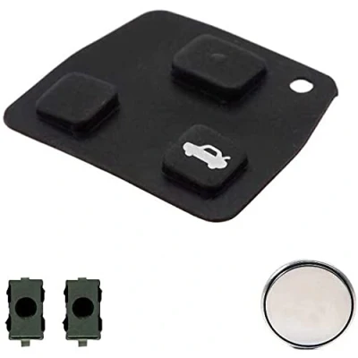 Immagine di Gommino di Ricambio 2/3 Tasti Switch e Batteria inclusi Compatibile con Toyota Guscio Portachiavi Accessori Cover Copri Chiave Telecomando Auto (Tasti+Switch2+Batteria)
