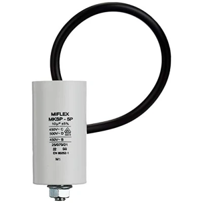Immagine di condensatore di avviamento motore, 10 µf da 450 V, dimensione 35 x 65 mm, linea M8; Miflex