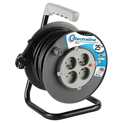 Immagine di Electraline 20867018F Prolunga elettrica 25 m, con avvolgitore, 4 prese, 16 A, sezione 3G1,5 mm², colore: Grigio