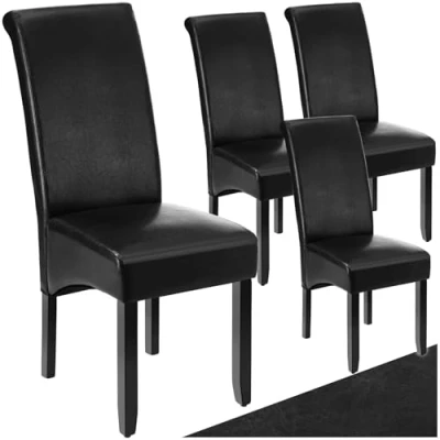 Immagine di TecTake® Set 4 Sedie Sala da Pranzo Ergonomiche, Moderne con Gambe in Legno Massiccio, Comode per Ideali Soggiorno e Cucina, Design Elegante Nero