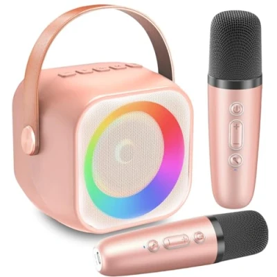 Immagine di Mini Karaoke con 2 Microfono Bambini, YunLone Wireless per Cassa Bluetooth Portatile Karaoke, Regali Ragazze di 3 4 5 6 7 8 9 10 11 12 Anni Giocattolo Bambini