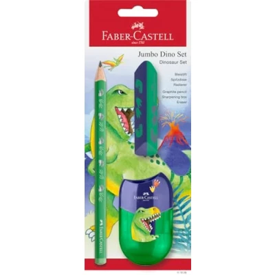 Immagine di Faber Castell 111529 set da scrittura Dino con matita jumbo, temperino e gomma, scolastico per bambini