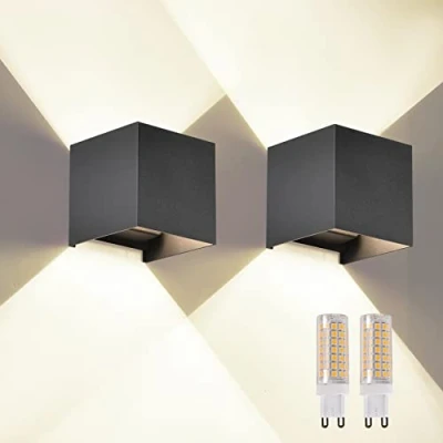 Immagine di 2 Pezzi G9 LED Applique da Parete Esterno/Interno Cubo IP65 Impermeabile Lampada Esterno Esterni Moderne Nero 4000K Quadrata Angolo del Fascio Lampadine sostituibili Non Dimmabile